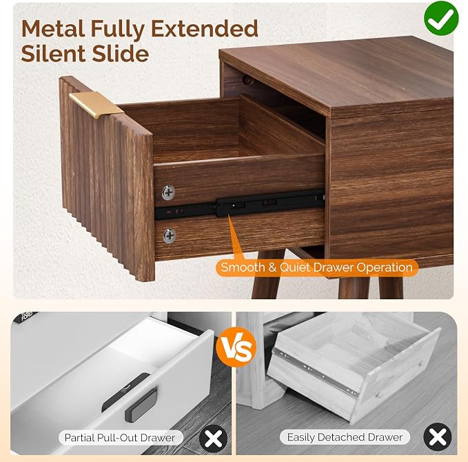 VINGLI Night Stand, Fluted Nightstand Wood, Mid Century Modern Nightstand - Image 5