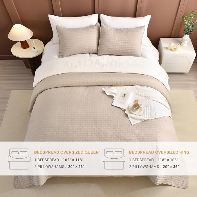 Lady Ann Cal King Bedspreads Set 118“x106”, Linen Feel King Size Quilt Set - Image 6