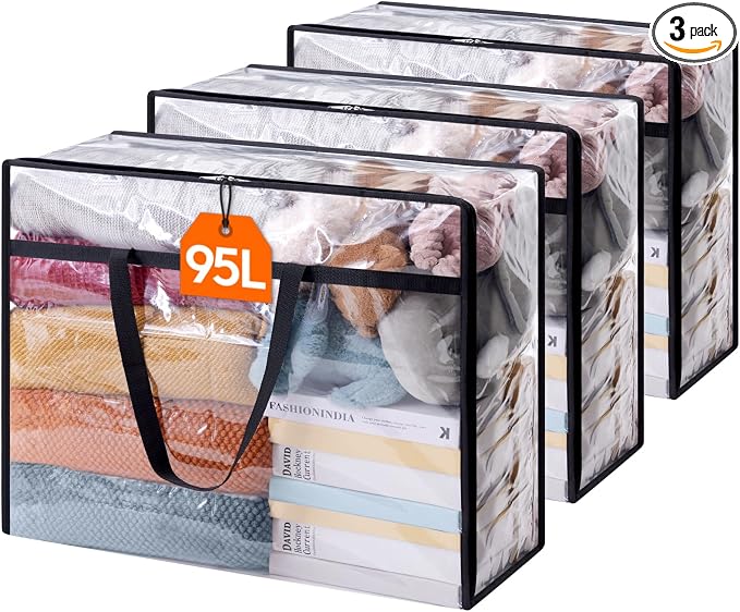 Lifewit 3 Pack Clear Clothes Storage Bags, 95L Plastic Blanket Storage Bag by Lifewit