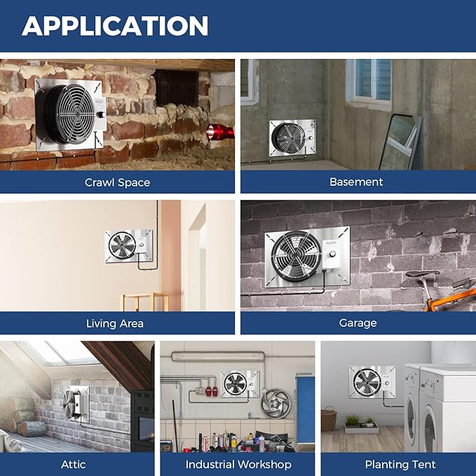 ALORAIR 540 CFM Stainless Steel Crawl Space Vent Fan - Air Out Ventilation Fan with Humidistat Dehumidistat, IP55 Rated Exhaust Fan with Isolation Mesh for Crawlspace Foundation Basements Garage Attic