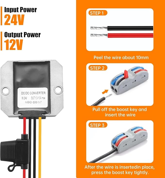 BEYIMEI 10A 120W DC-DC Converter 24V Step Down to 12V Converter Voltage Regulator Power Supply Module Buck Transformer for Truck,RV,Automotive Solar Panel (Input 15V-35V)