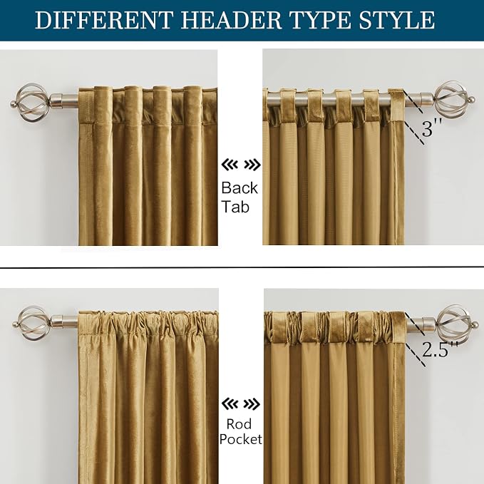 Luxury Gold Velvet Curtains 96 inch Length - Image 2