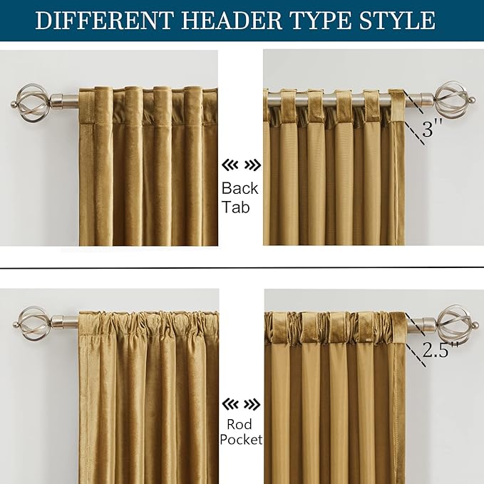 Luxury Gold Velvet Curtains 108 inch Length - Image 2
