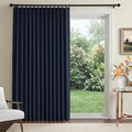 Pinch Pleated Full Blackout Faux Linen Curtains 102 Inches Long | Midnight Blue by 100BlackoutShield