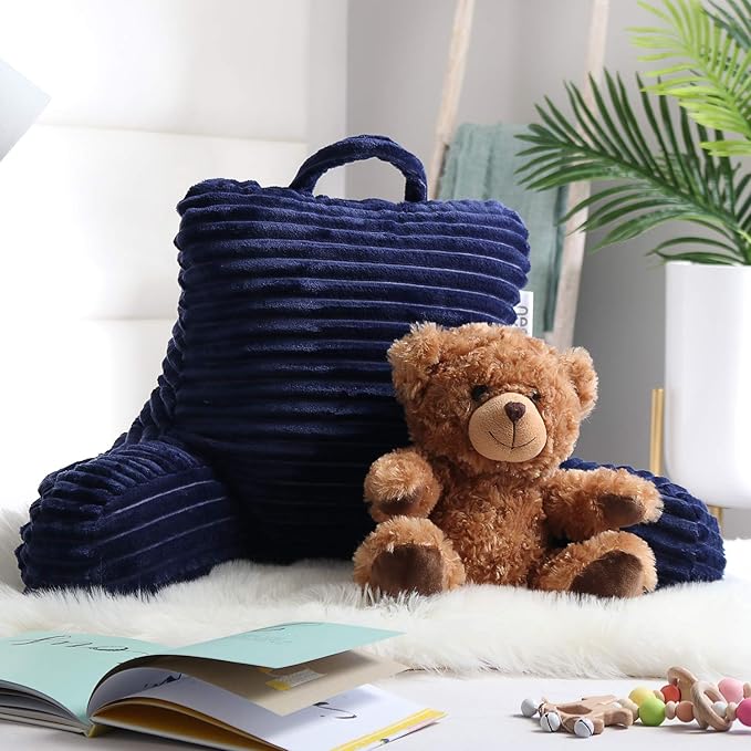 Nestl Reading Pillow for Kids & Teens with Shredded Memory Foam, Luxe Cut Plush Backrest Pillows for Reading and Gaming, for use on Couch, Bed, Floor, Adjustable Support with Washable Cover Navy Blue