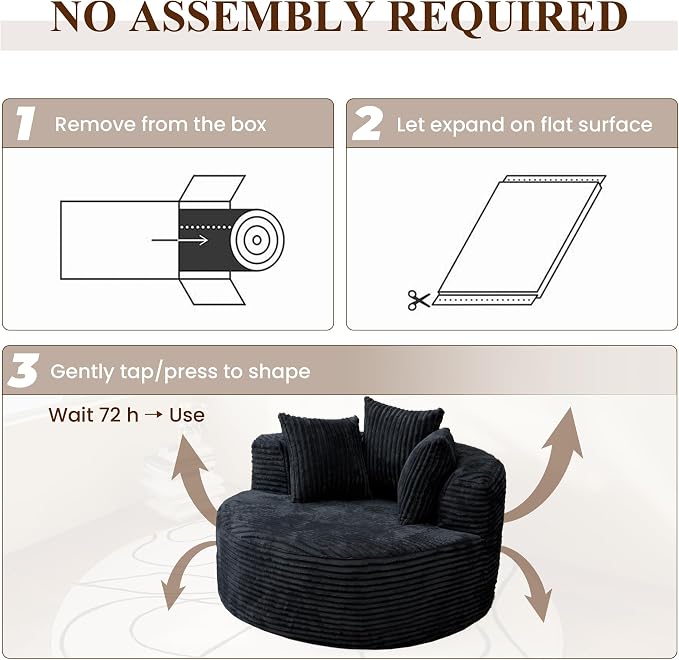 50" Round Chaise Lounge Chair Indoor, Oversized Corduroy Upholstered Boneless - Image 8