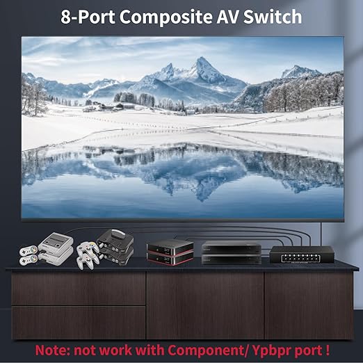 BolAAzuL RCA Switch 8 in 1 Out Composite Video L/R Audio Selector Box 8X1, 8-Way RCA Switcher - 8 Port AV Selector Switch - Plug & Play for Wii PS2 Xbox DVD STB HDTV