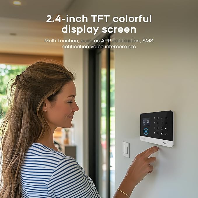 PGST 10 PCS Home Security Systems with LCD Touch Screen,Wireless GSM 4G Burglar Door Open Alarm Systems,120dB Loud Siren,Phone App Control for Villa,Apartment,Home Pets,Kids Safety