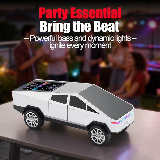 WSTER Portable Car Model Bluetooth Speaker with HD Stereo Sound, TWS Dual Pairing, LED Display, Truck-Style Wireless Speaker for Home, Office, Gaming & Collectible Display (Silver)