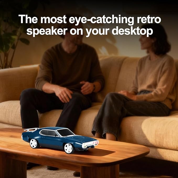 Retro Car Bluetooth Speaker with HD Stereo Sound, TWS Pairing, LED Party Lights, Built-in Microphone, Portable Wireless American Vintage-Style Bluetooth Speaker for Home, Office & Outdoor (Blue)