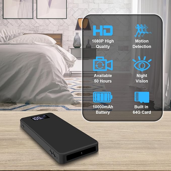 XISRU 64GB Home Security Camera, 1080P Surveillance Camera, Indoor Camera with 10000mAh Battery, Night Vision, Motion Detection