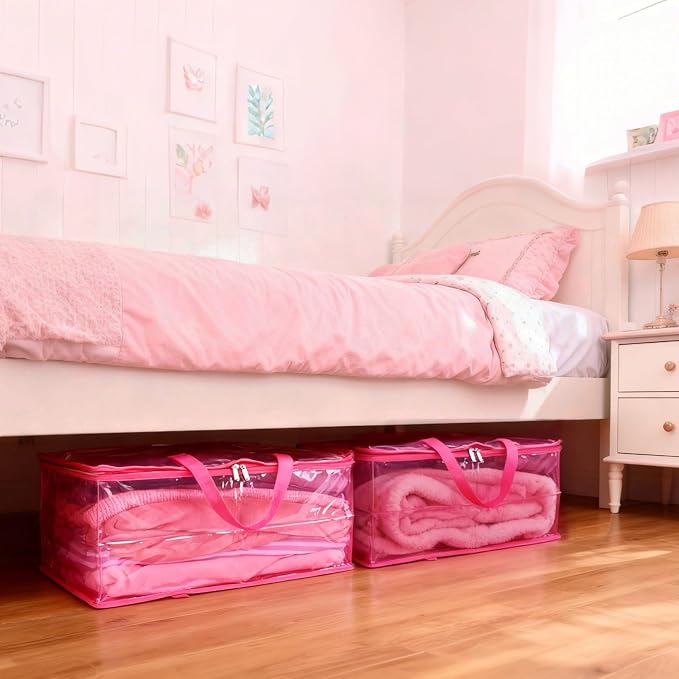 Blanket Storage Bags 4 Pack 60L Clothes Comforter Bedding Container Pink | - Image 6