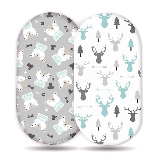 Stretchy Ultra Soft Fitted Bassinet Sheet Set 2 Pack, Breathable and Universal Fitted for Rectangle, Oval, Hourglass or Beside Bassinet Pad/Mattress Safe and Snug