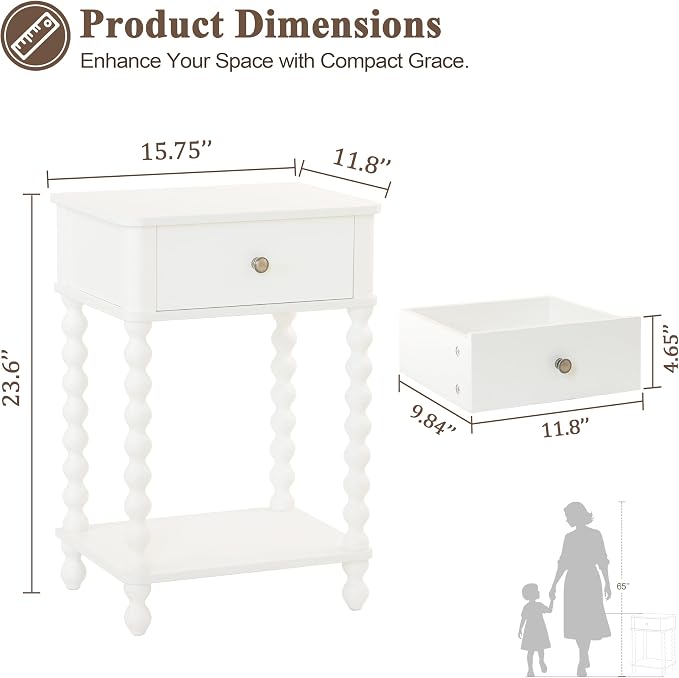 AWASEN White Nightstand, Small Side Table - Image 3