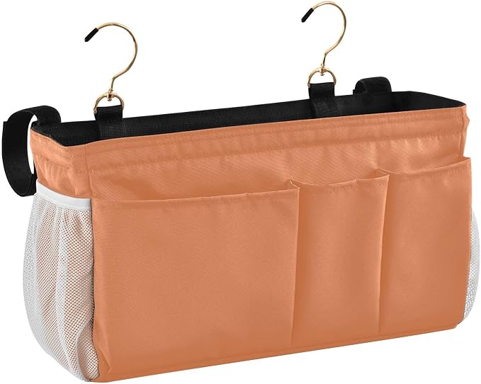 DOMIKING Orange Bedside Caddy for Dorm Bed Recliner Armrest Organizer by DOMIKING