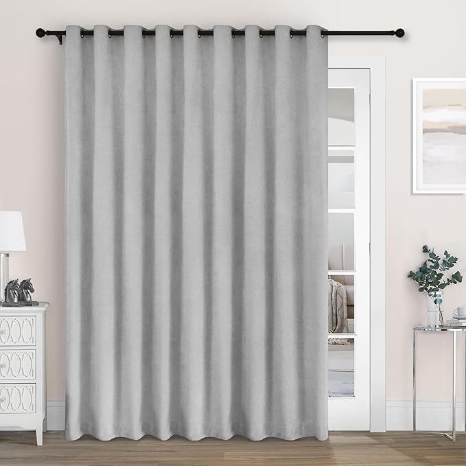 Macochico 120"Wx84"L 100% Blackout Chenille Curtains for Sliding Door Living Room Bedroom, Luxury Drapery for Hotel Home Theater, Apricot Grey Thermal Window Treatments with Tieback, Grommet, 1 Panel