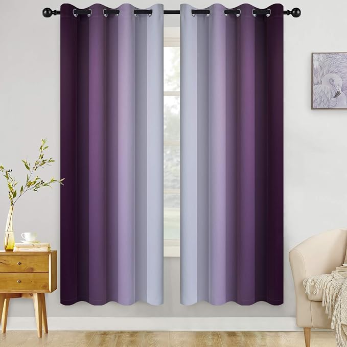 COSVIYA Grommet Room Darkening Ombre Purple Curtains W52xL72 inch | Purple and by COSVIYA