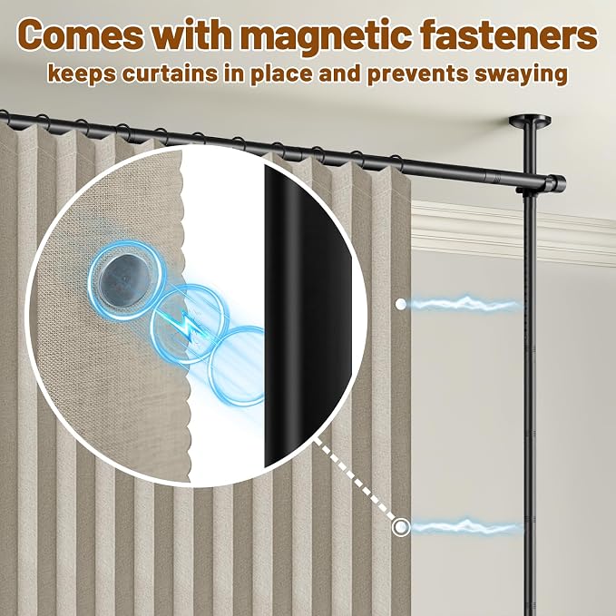 AJAZZ Room Divider Curtain+ Curtain Rods No Drilling Adjustable Tension 43-120× - Image 7