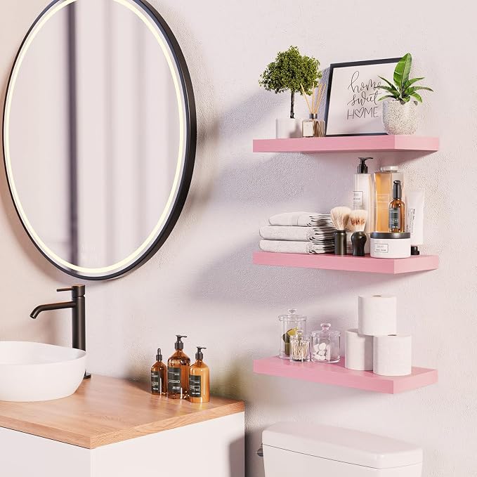 BAYKA Pink Floating Shelves 15.7in, Wall Mounted - Image 2