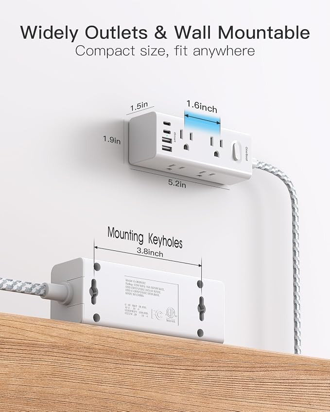 Flat Plug Extension Cord 15Ft, One Beat Surge Protector Power Strip 15 Ft Cord - Image 7