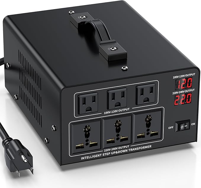 8000W Voltage Converter Transformer Step Up 110V/120V to220V/240V or Step Down 220V to 110V AC Power Converte, Circuit Breaker Protection, 3 US sockets, 3 Universal sockets, LCD Display
