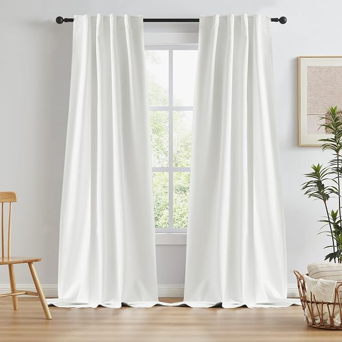 Natural Blackout Curtains 105 Inch Length 2 Panels, Boho Farmhouse Window by KEQIAOSUOCAI