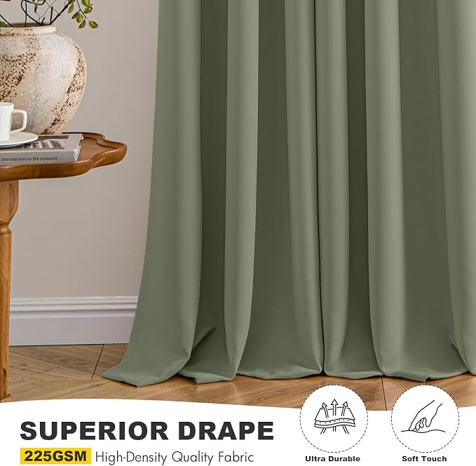 MIULEE Blackout Curtains for Bedroom 2 Panels 40 x 63 Inch Long Sage | Thermal - Image 5