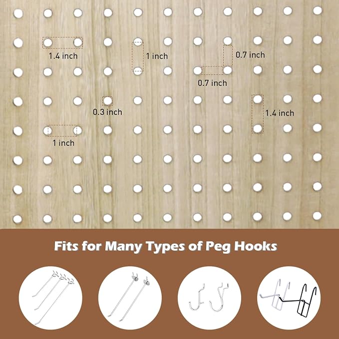 4 Panel Pegboard Room Divider | Natural Wood Folding Privacy Screen - Image 4