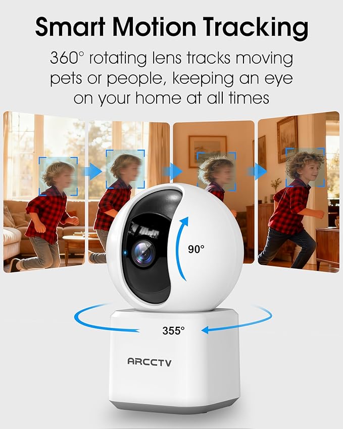 ARCCTV Cameras for Home Security, Pet Camera with WiFi 6&5GHz/2.4GHz, Motion Tracking Never Miss a Moment, 2-Way Audio, Night Vision, Compatible with Alexa Upgrades Your Idoor Security