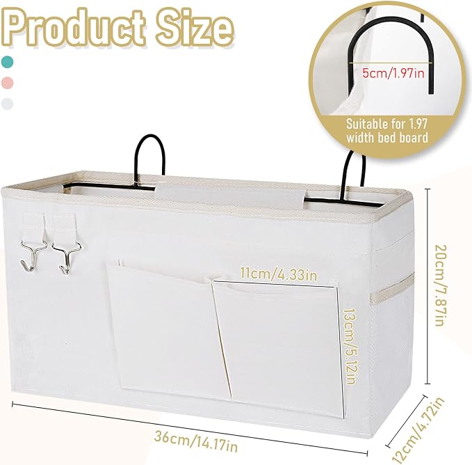 Bedside Caddy Organizer Hanging Storage Bag Bunk Bed 2Pack White | Bed Caddy - Image 2