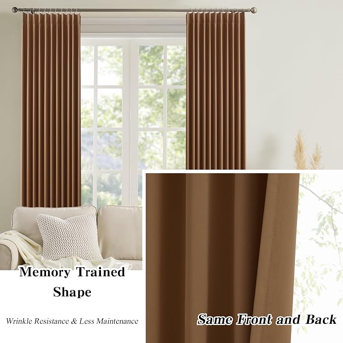 Cappuccino Brown Mocha Curtains 40x108 Inches Long 2 Panels Set, Pinch Pleated - Image 6