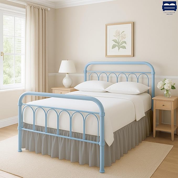 Cottingon Ruffled Bed Skirt with Split Corners-Dust Ruffle - 18" Drop 100% Microfiber Soft,Sheen & Luxurious Look - Bed Skirts (Light Grey -King)