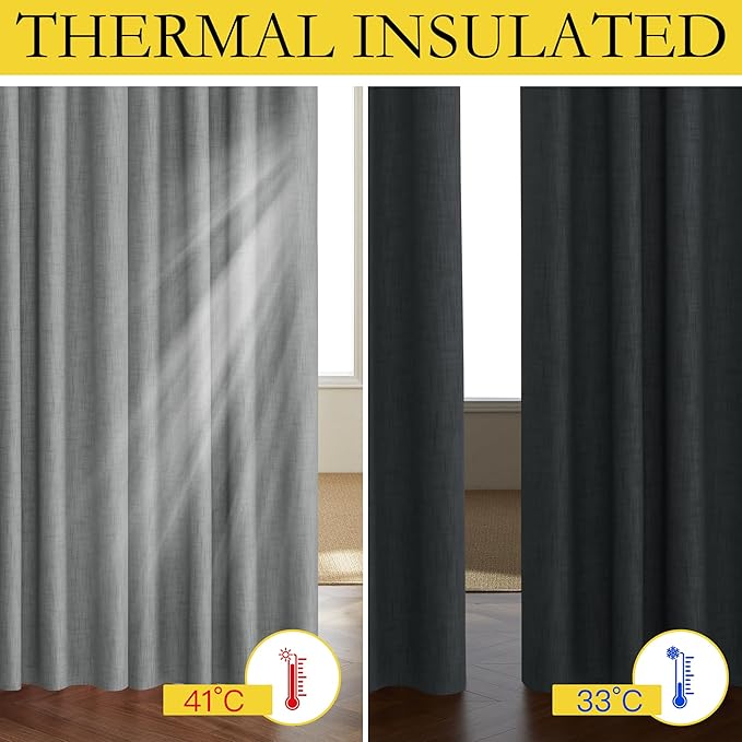 NICETOWN Vintage Open Linen Weave Flax Thermal Curtains, Dove Grey, 100% - Image 3