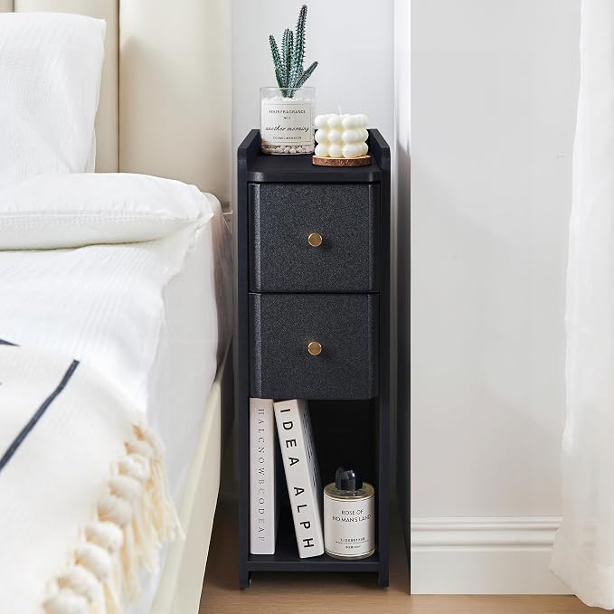Narrow Nightstand Set of 2, Wooden Small 2 Drawer Nightstand, Slim Side End - Image 8