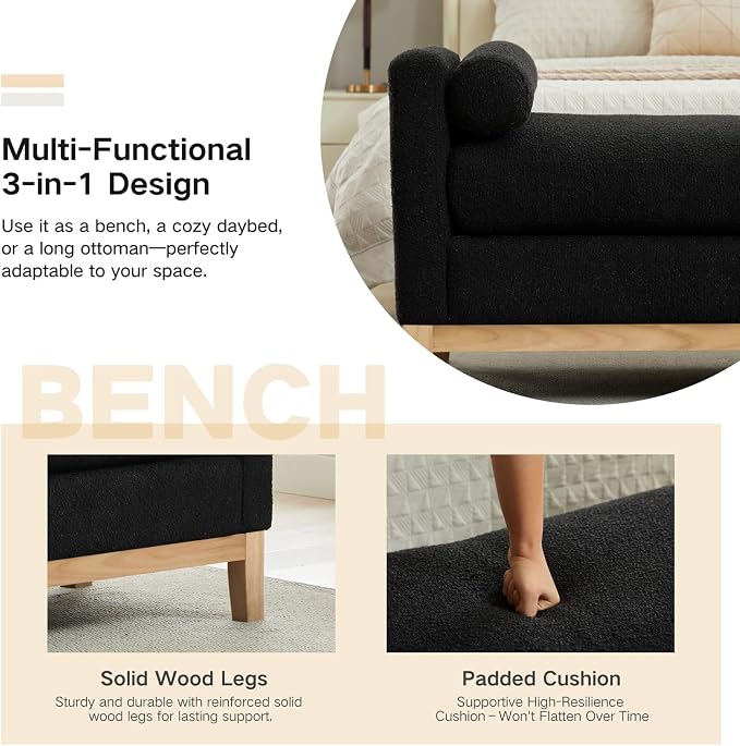 66.34" End of Bed Bench Boucle Fabric Long King Size Bench, Window Bench. - Image 3