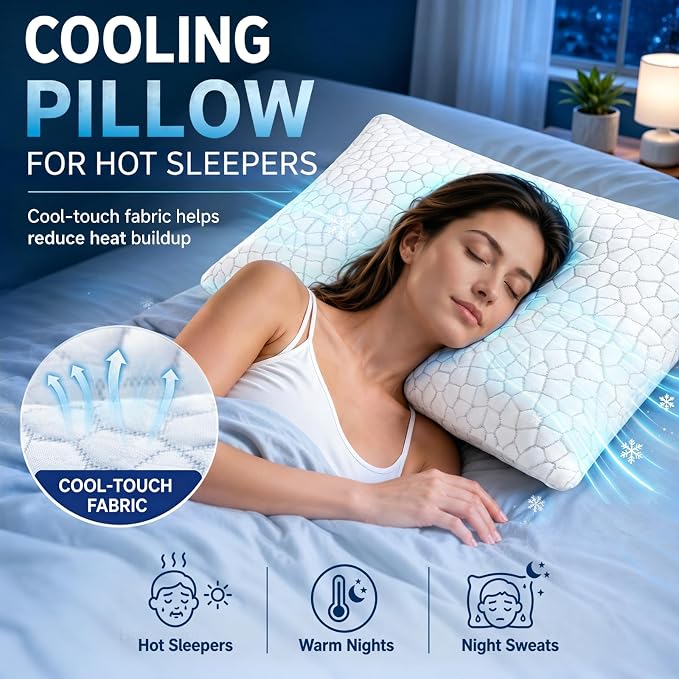 Cooling Bed Pillows for Sleeping 1 Pack Shredded Memory Foam Pillows Adjustable - Image 8