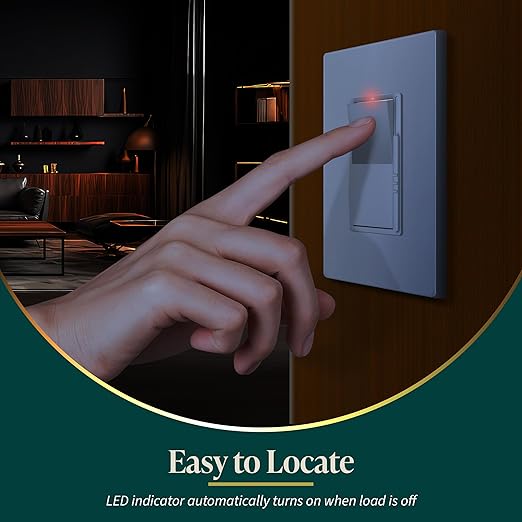 TOPGREENER Kalide Dimmer Paddle Light Switch, LED Slide Dimmer Switch, Full Range Dimming, Single Pole/3-Way, Dimmable 300W LED/CFL Lights, Neutral Wire Not Required, Wall Plate Included, White,1 Pack
