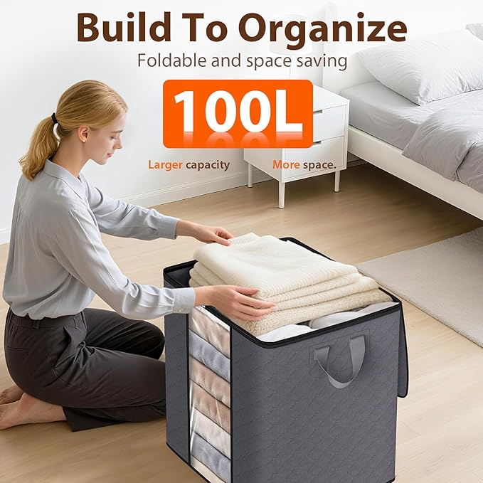 SpaceWhisper 6 Pack 100L Clothes Storage, Foldable Storage Bags, - Image 5
