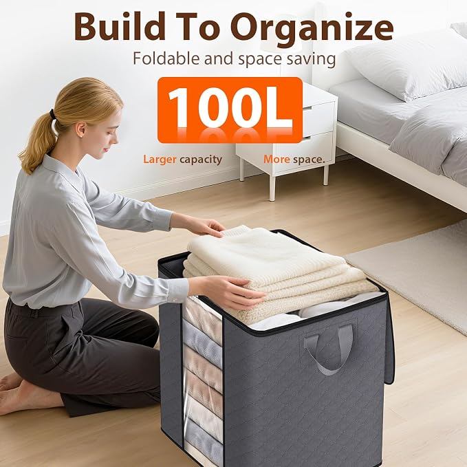 SpaceWhisper 8 Pack 100L Clothes Storage, Foldable Storage Bags, - Image 5