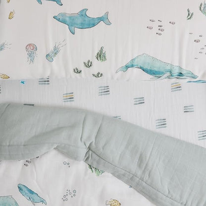 Little Unicorn Toddler Bedding 3-Piece Set | Super Soft & Breathable Muslin Fabric | for Convertible Cribs & Toddler Beds (Whales)