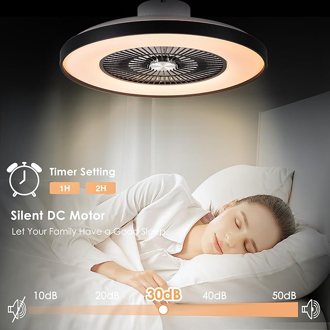 HUMHOLD 24" Bladeless Ceiling Fans with Lights and Remote/APP/Voice Control, Low Profile Ceiling Fan with RGB Lights, Enclosed Flush Mount Ceiling Fan for Kid's Bedroom/Living Room