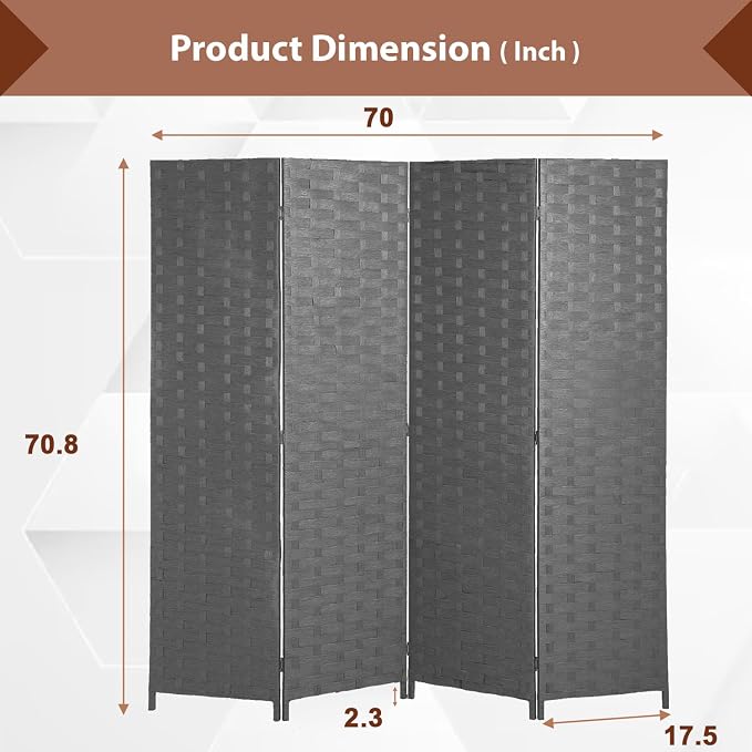 Room Divider Wall Divider 6FT 4 Panels Wood Mesh Hand-Woven Indoor Room Screen - Image 2