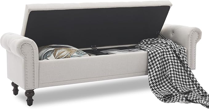 SOFTHION 67" Storage Bench for Bedroom, Linen Upholstered - Image 3