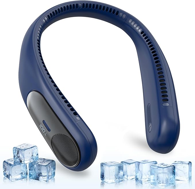 Portable Neck Fan,Personal Wearable Bladeless Fan,LED Display,4-Speeds,6000mAh USB Rechargeable,360° Strong Cooling Wind,Hands Free,White Elephant Gift,Christmas Gifts for Men Women Dad Mom (Blue)