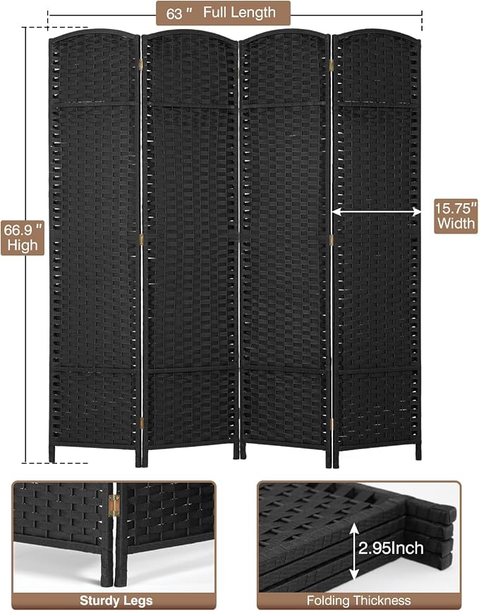 Room Divider 4 Panel 5.6 FT Tall Privacy Screen Waterproof Wood Frame Partition - Image 6