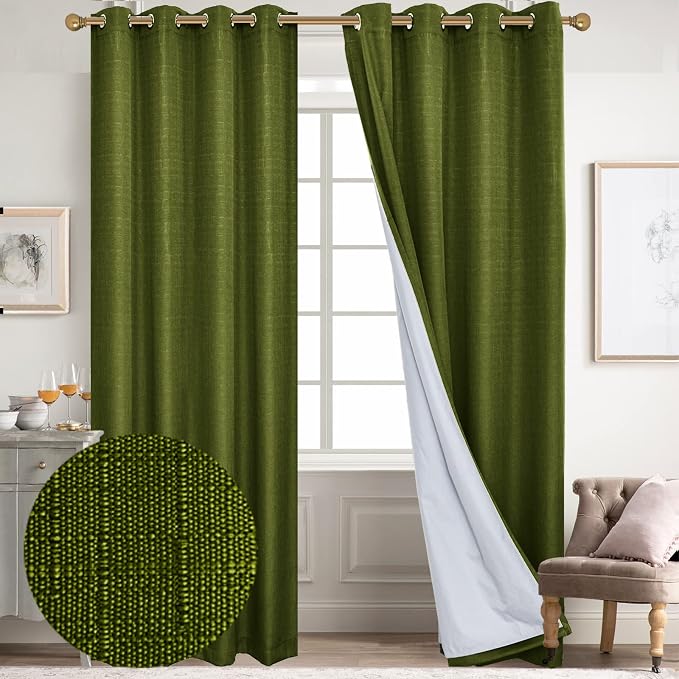 Diraysid 100% Blackout Curtains Olive Green Linen Curtains by Diraysid%2C+refresh+your+life