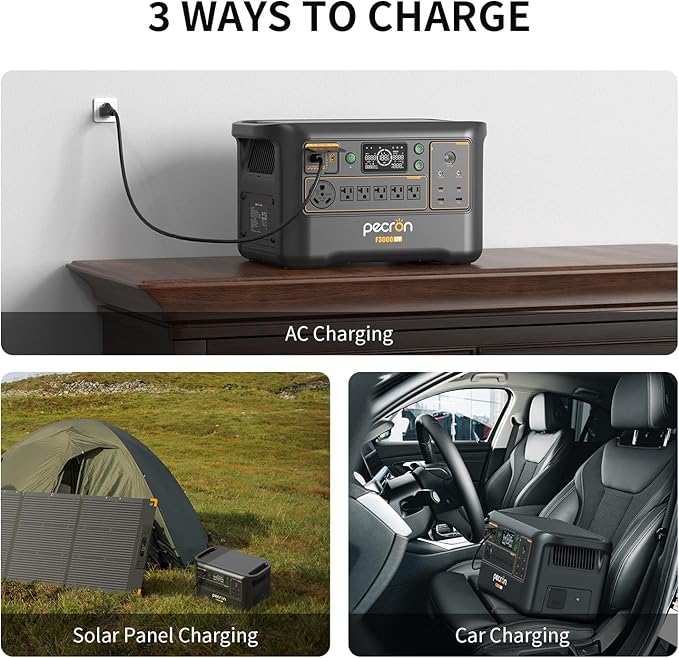 pecron Portable Power Station F3000LFP, 3072Wh Solar Generator, 3600W LiFePO4 Battery Home Backup, Fast Charging Lithium Battery with 100W USB-C Output for Home, Camping, RV, Emergency