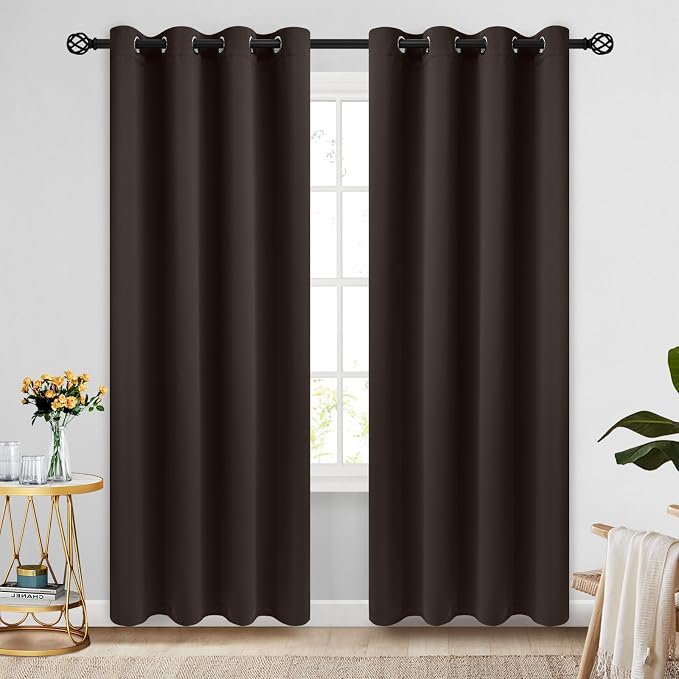 COSVIYA Grommet Room Darkening Dark Brown Curtains 84 inch Long by COSVIYA