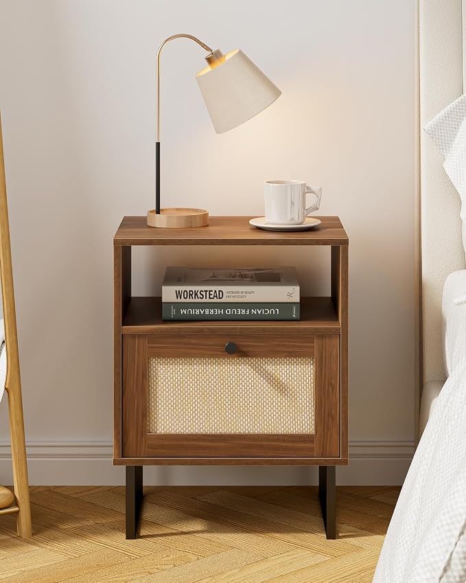 Masupu Extra Large Rattan Nightstand, Modern Boho Farmhouse Wood Bedside Table - Image 6