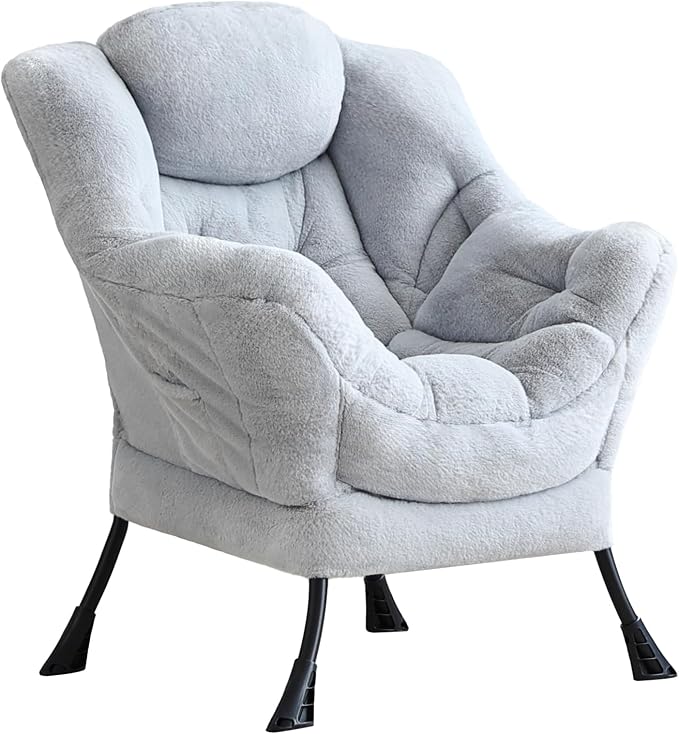 Lazy Chair with Ottoman, Comfy Accent Reading Chair, Plush Grey | Foldable by LITA